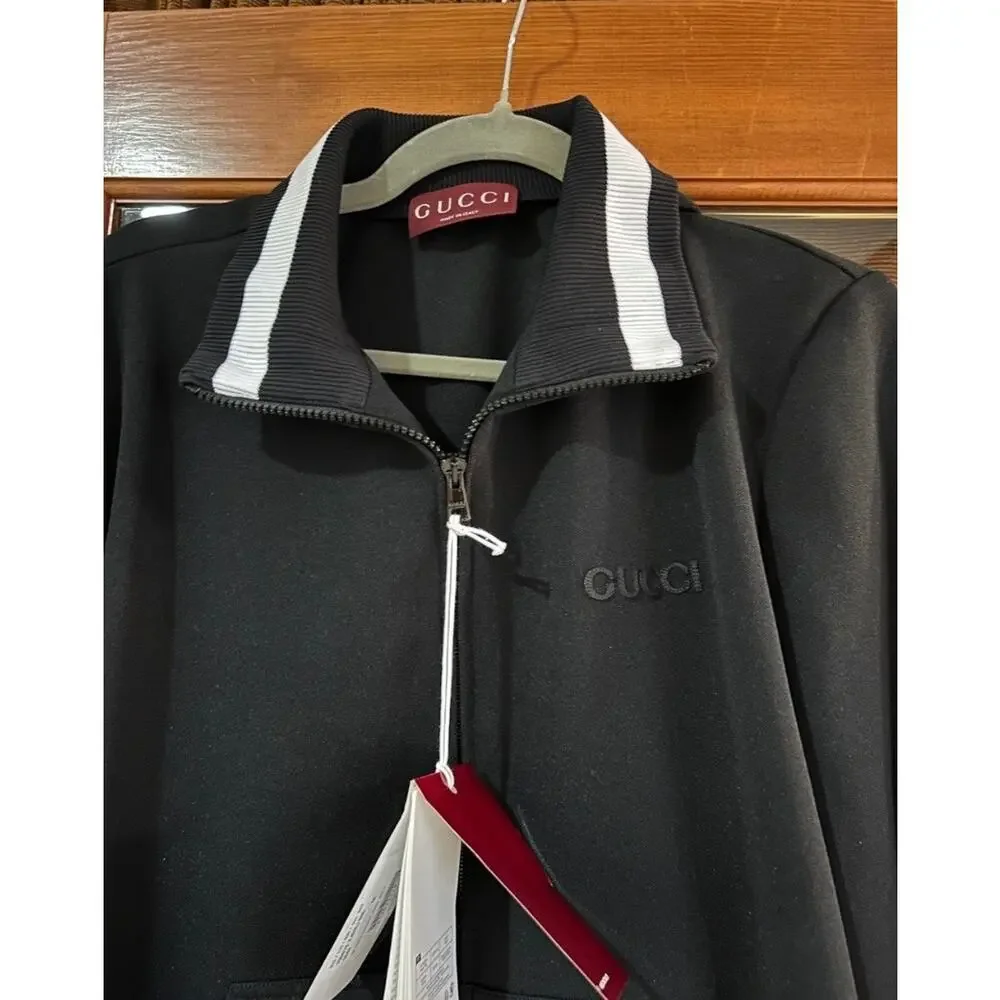 Men's Gucci jersey technical, zip up jacket, web, trim, size medium made Italy